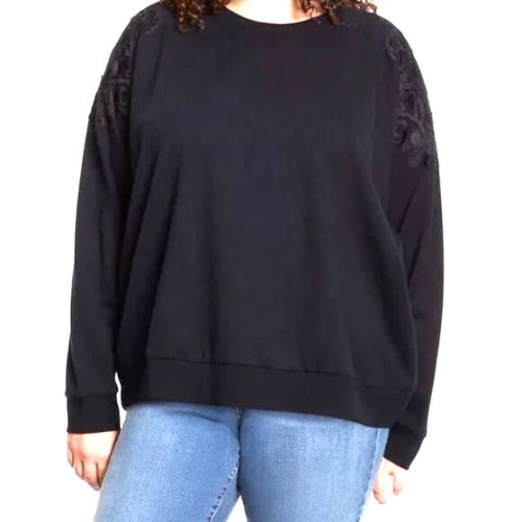 GLORIA VANDERBUILT Black Lace Detail on L/S Sweatshirt Sz XL - Picture 1 of 6